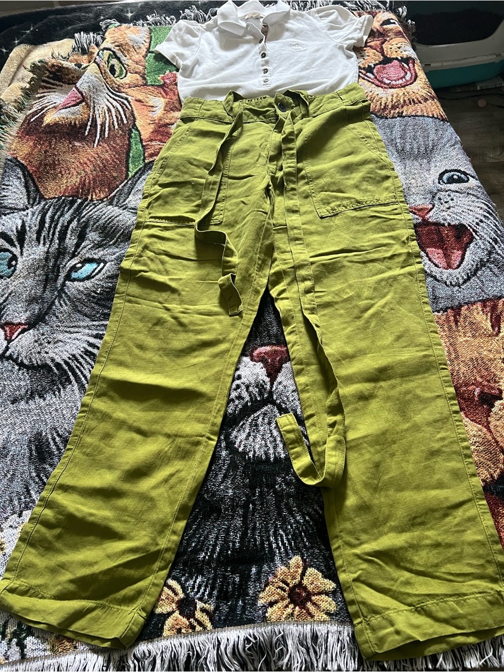 Cynthia Rowley Chartreuse Cargo Linen-Blend Pants